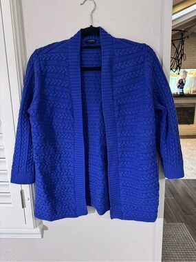 Talbots Royal Blue Open-Front Cable Cardigan